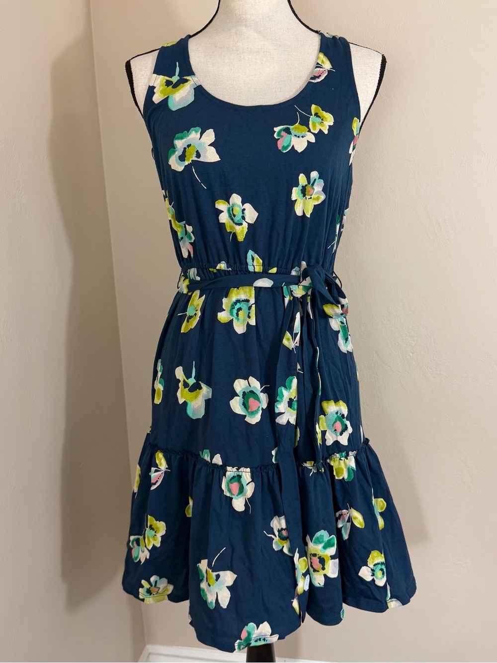 Lauren Conrad Blue Floral Crochet Back Dress Sleeveless Racerback Size Small NWT